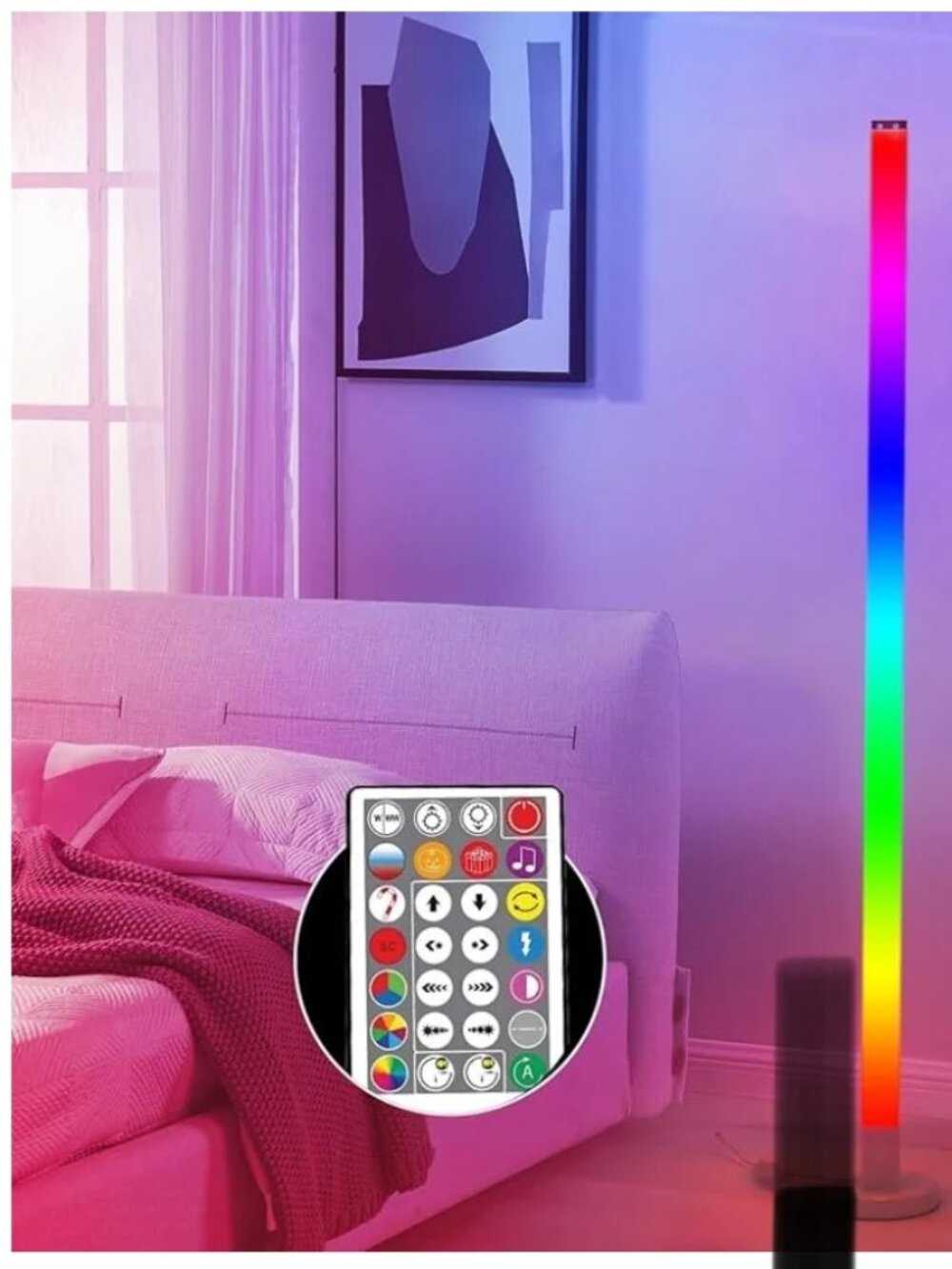 TITLE: Skylar 43" RGB Corner Floor Lamp - Smart LED Mood Lighting with Music Syn